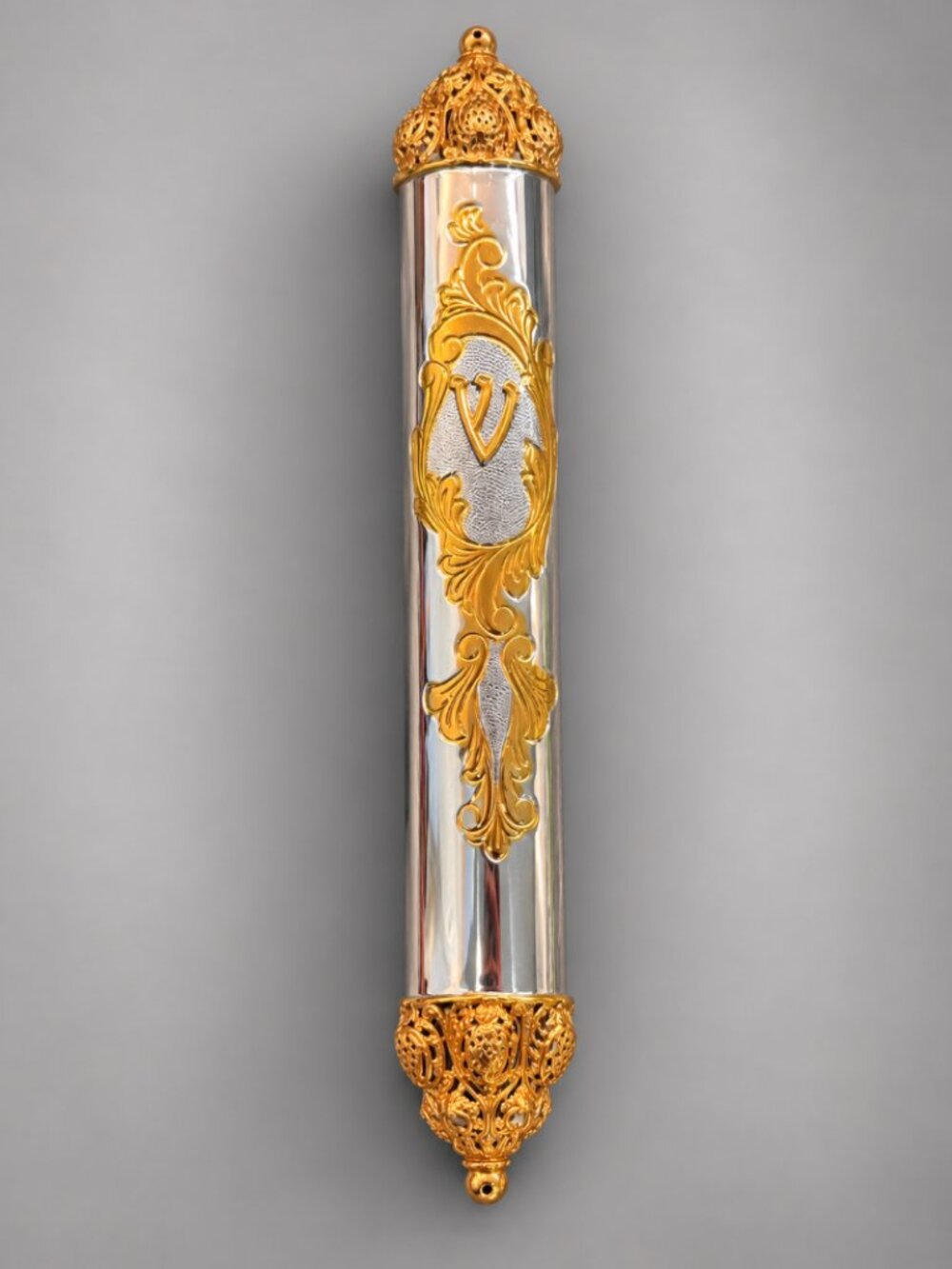 Hazorfim King Mezuzah Case Sterling Silver 925 Gold Castings 10.5" Judaica